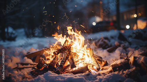 Bonfire in the winter forest