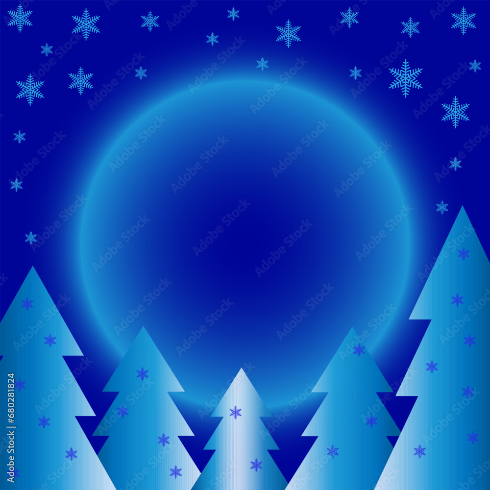 New Year vector background. Snowflakes and Christmas trees on a blue background. Background for holiday cards and congratulations. Winter background.