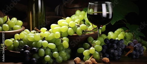 At the elegant table, a spread of healthy green fruit awaited, including fresh, juicy grapes. The fragrant wine, rich with the essence of grape, tempted even those avoiding alcohol.