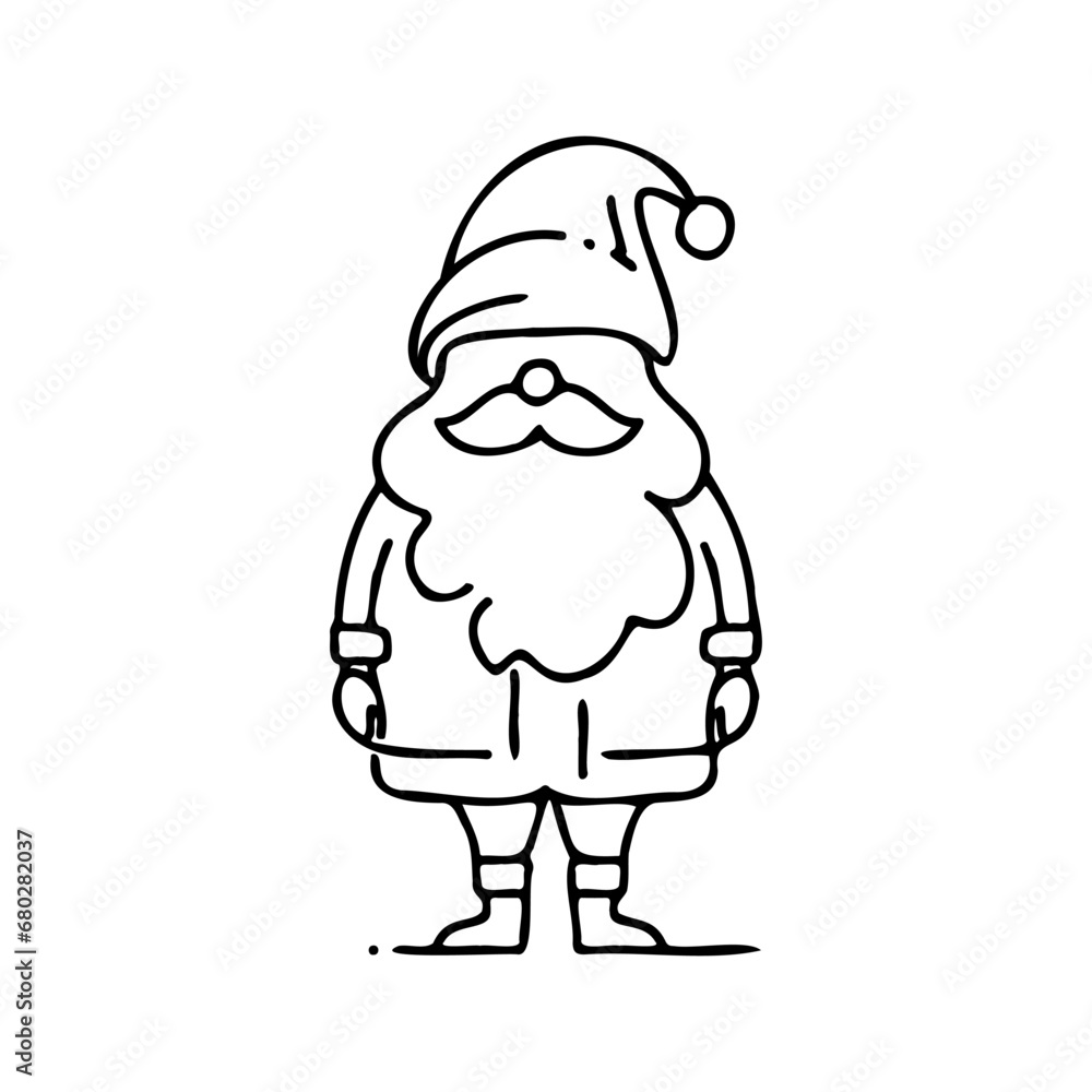 Santa Claus face. Continuous line portrait of Santa. One line Black white christmas sketch the head of Santa Claus. Happy new year