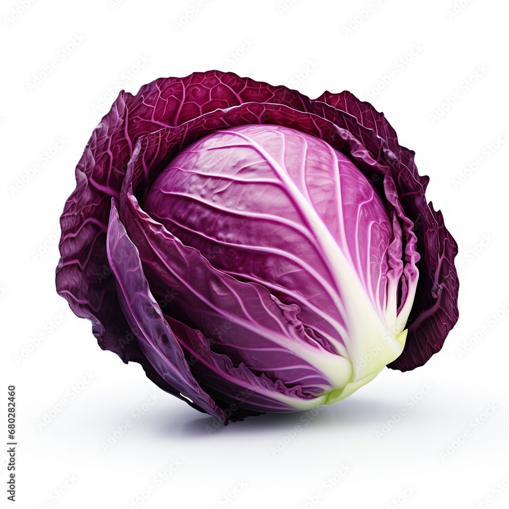 Fototapeta premium Red cabbage isolated on white background. AI Generative.