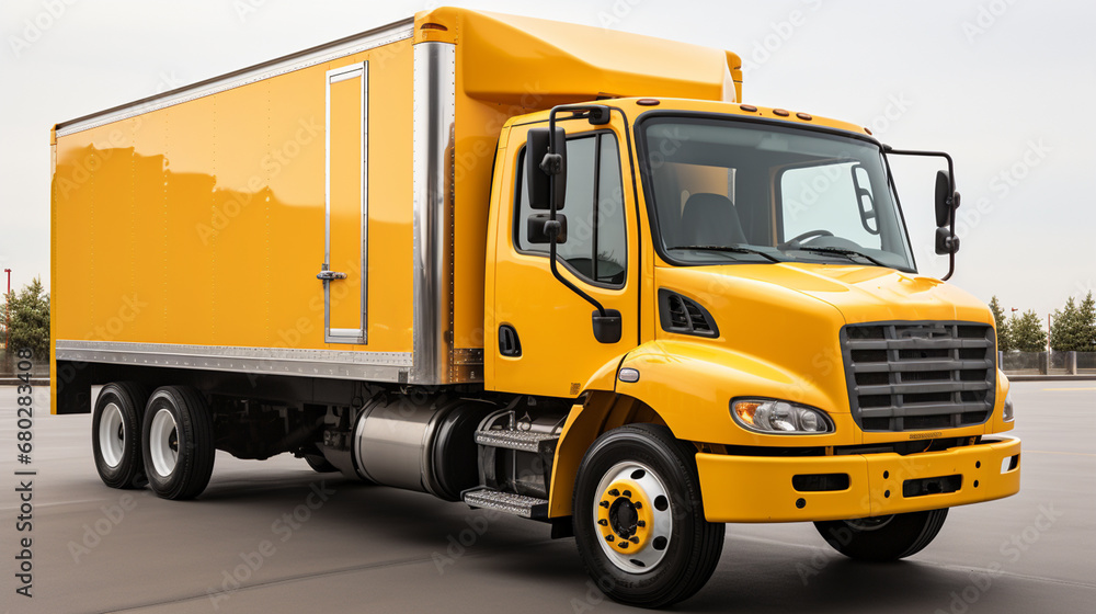 Yellow delivery truck. Yellow delivery truck.