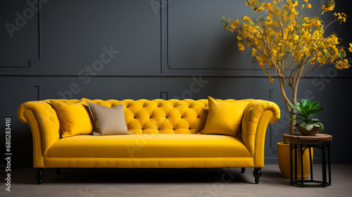 Yellow sofa at living room.