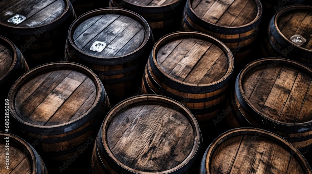 Old wooden oak barrels for whiskey Old wooden oak barrels for whiskey