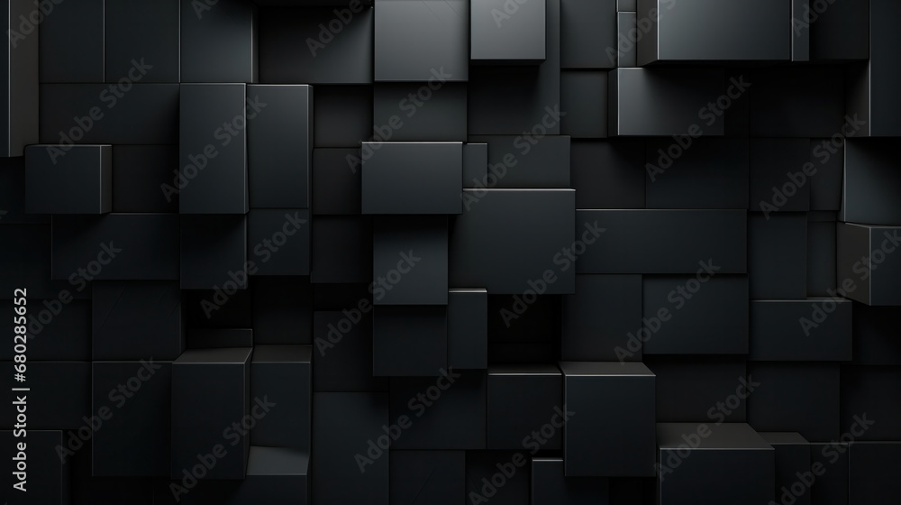 Abstract 3D render of black cubes with varying depths, creating a modern and minimalist texture Abstract 3D render of black cubes with varying depths, creating a modern and minimalist texture
