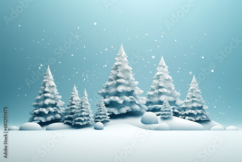 Festive Realistic 3D Christmas Trees in Snow Drifts New Year Composition Created with generative AI tools © ThePixelCraft