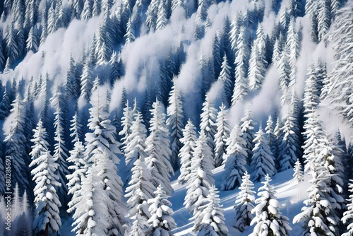 snow covered branches of trees generated by AI technology 
