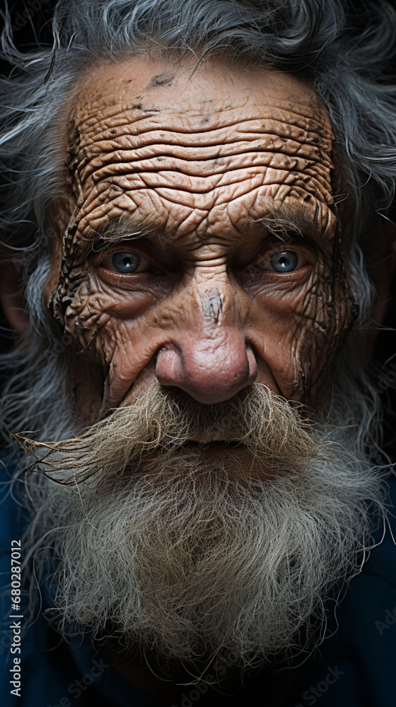 Intense Portrait: Old Age Reflected in the Wrinkles of Time