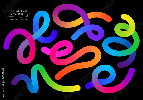 Abstract Gradient Lines. Vector 3d Fluid Graphic Shapes. Dynamic Liquid Curve Colorful Stripes. Modern Design of Minimal Color Swirl and Blend Elements