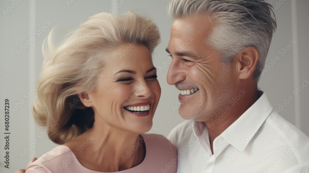 Radiant senior couple sharing a laugh, embracing life and love with joy and togetherness Radiant senior couple sharing a laugh, embracing life and love with joy and togetherness