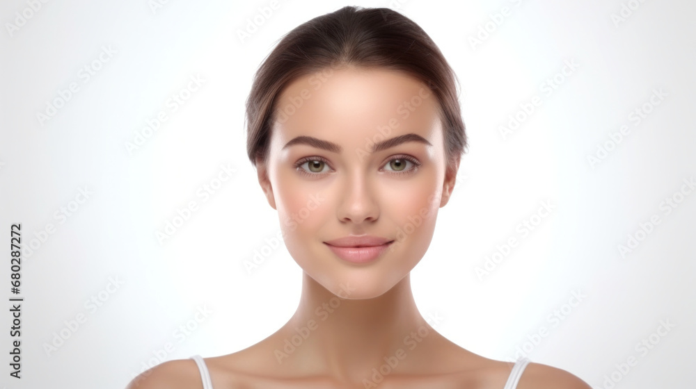 Serene beauty portrait of a young woman with flawless skin and a gentle smile. Serene beauty portrait of a young woman with flawless skin and a gentle smile.