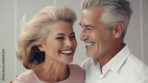 Radiant senior couple sharing a laugh, embracing life and love with joy and togetherness