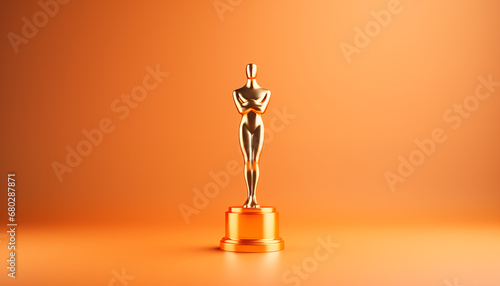 An award statue in gold. Minimalistic wallpaper. Concept of success in entertainment and business. 