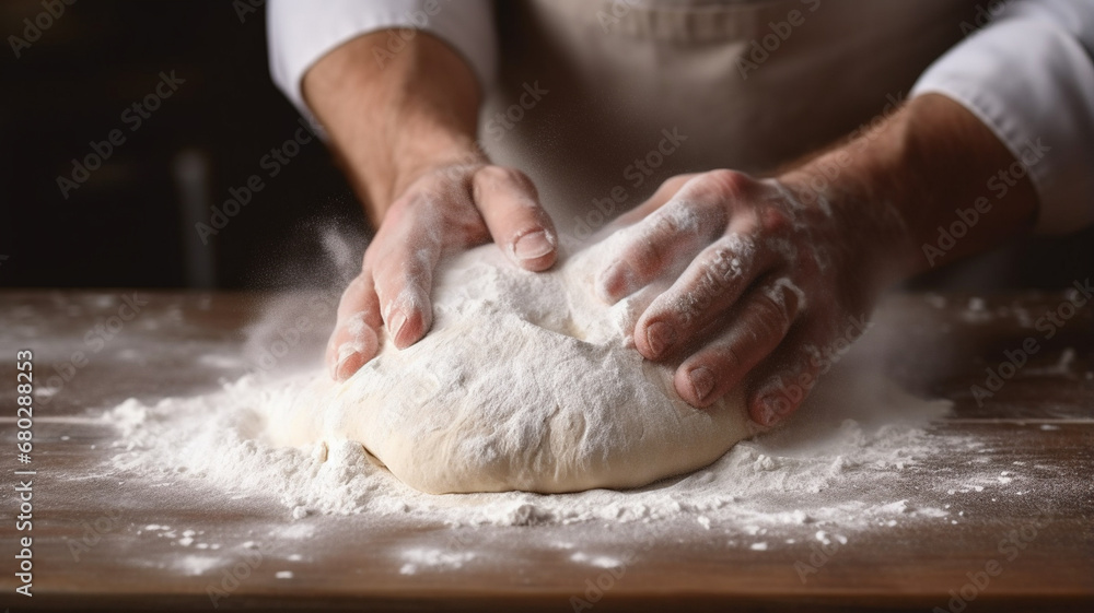 man kneads dough in the kitchen man kneads dough in the kitchen