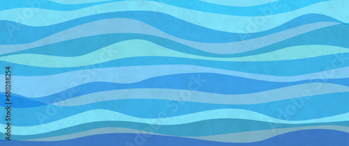 Blue watercolor waves background. Ocean abstract waves vector lines wallpaper. Blue sea illustration for background. Striped background with watercolor texture.