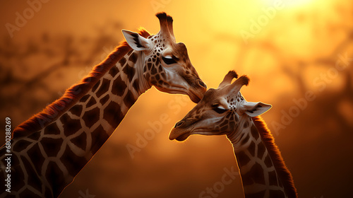 giraffes in the wild sunset