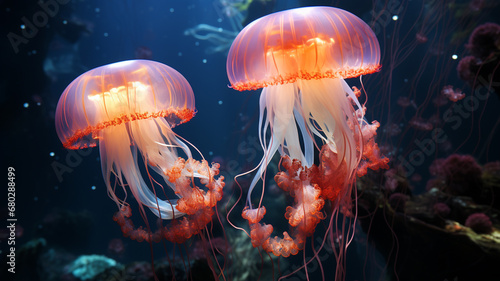 beautiful jellyfish in neon lights