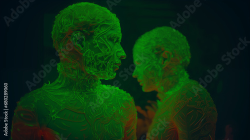 Neon-Glow Wireframe Human Figures