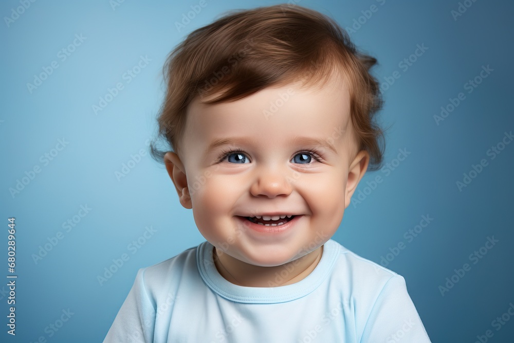 Portrait of a small smiling boy on a blue background Portrait of a small smiling boy on a blue background