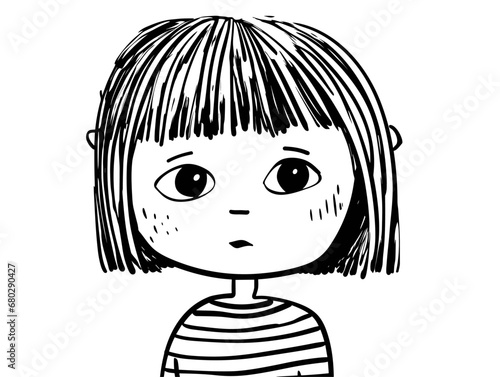 A Cartoon Of A Girl - Cute little girl on white.