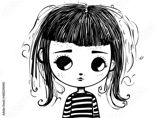 A Cartoon Of A Girl - Cute little girl on white.