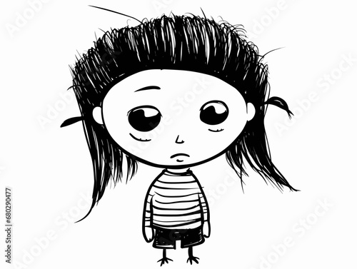 A Cartoon Of A Girl - Cute little girl on white.