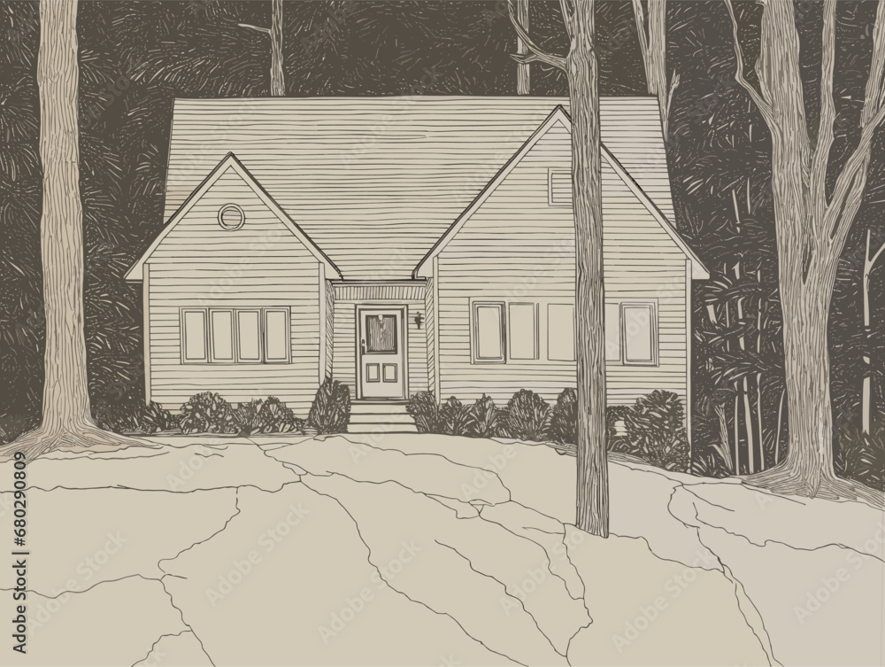 Fototapeta premium A House With Trees In The Background - For sale board outside dream family home