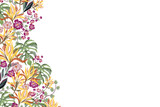 Tropical summer background banner border frame. Tropical jungle hornbill bird. Vector illustrations 
