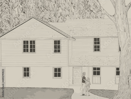 A Couple Of People Standing In Front Of A House - For sale board outside dream family home