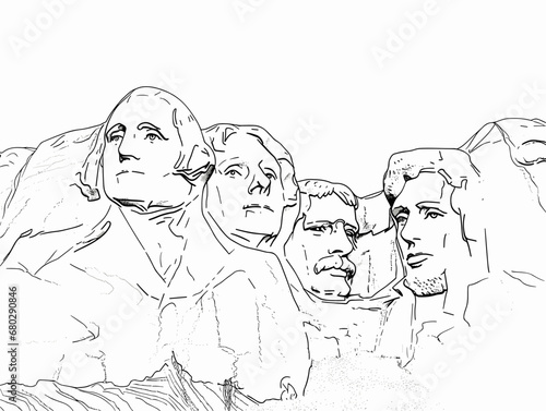 A Drawing Of A Group Of Statues - four presidents on mount rushmore