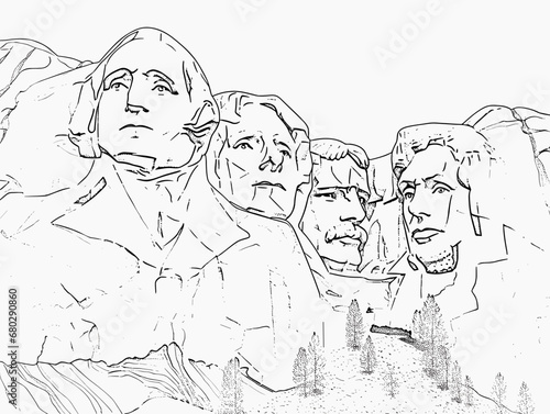 A Drawing Of A Group Of People - four presidents on mount rushmore