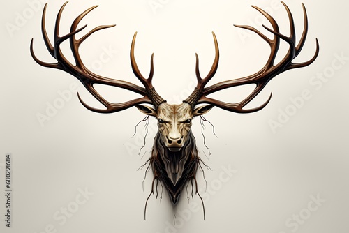 Large deer antlers on white background photo