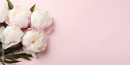 Pink peonies on pink background with copy space for text © TatjanaMeininger