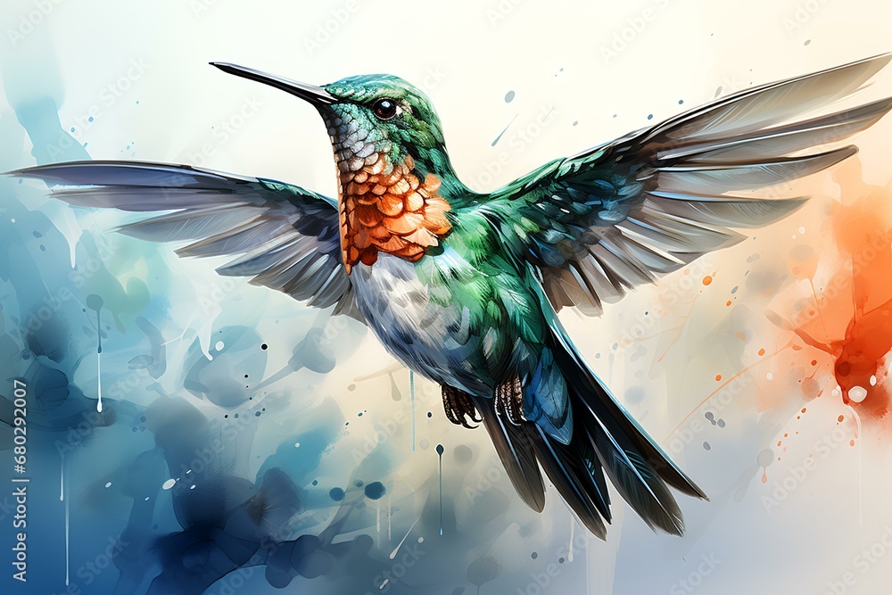 Fototapeta premium Watercolor Realistic Hummingbird Colibri