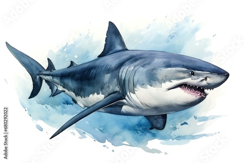 Watercolor Shark on a White Background - Handmade