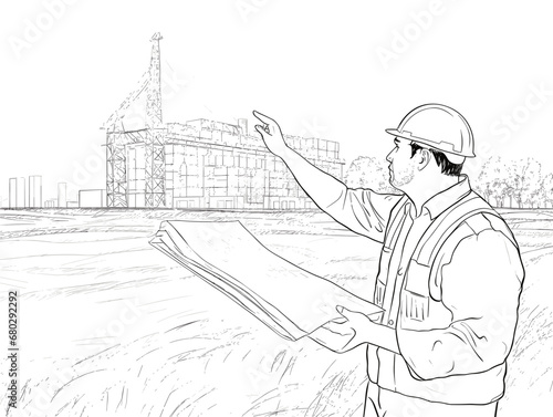 A Man Wearing A Hard Hat And Holding A Blueprint - Male architect explaining building plan to colleague photo