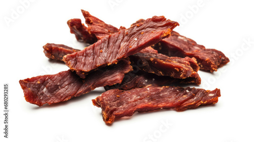 Portion of Beef Jerky on vintage wooden background photo