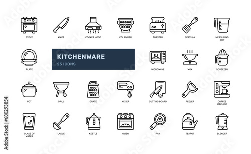 kitchenware kitchen utensil equipment for cooking or cookware household or restaurant detailed outline line icon photo