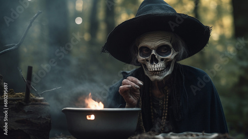 Fényképezés An old witch is brewing a potion. AI Generated
