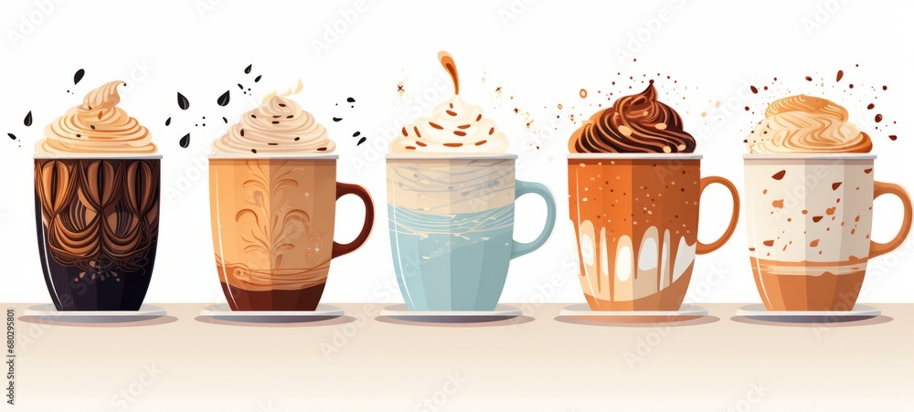 Hot drinks winter holidays Horizontal illustration on white background vector. Winter hot drinks theme. For banners, posters, gift cads, advertising. AI generated. Hot drinks winter holidays Horizontal illustration on white background vector. Winter hot drinks theme. For banners, posters, gift cads, advertising. AI generated.