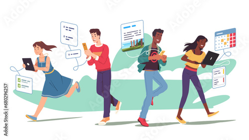 People texting, planning using mobile cell phone
