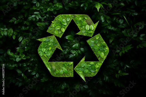 Recycle Symbol and green leaves, save the planet and energy concept