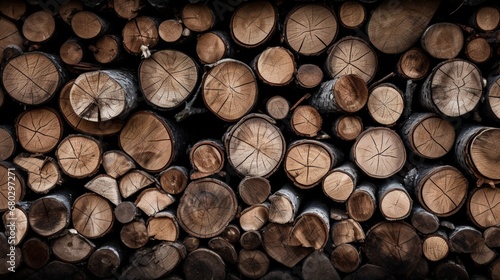 Zoom in on the textured patterns of a stack of firewood in a rustic cabin.