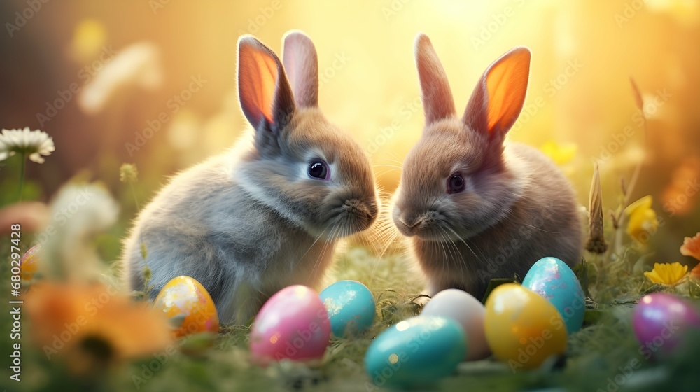Easter bunny and easter eggs. Easter bunny and easter eggs.