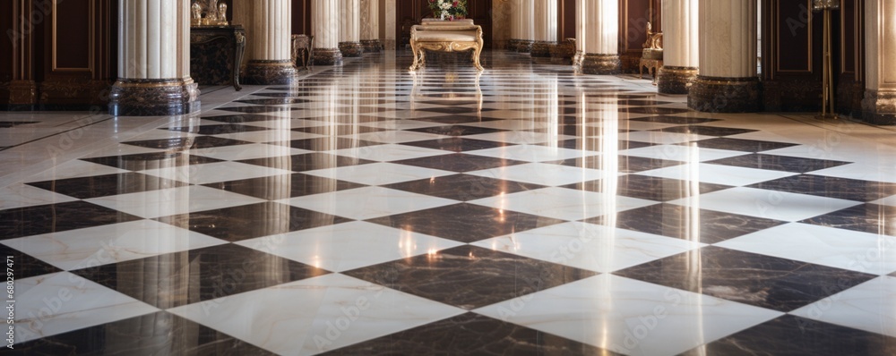 Zoom in on the flawless texture of a polished marble floor in a grand foyer. Zoom in on the flawless texture of a polished marble floor in a grand foyer.