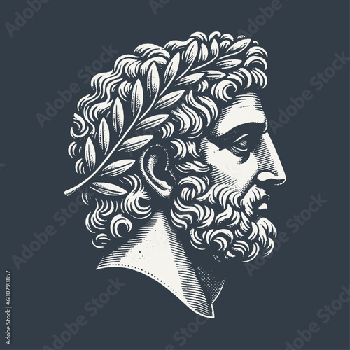 Woodcut Vector Illustration of a Vintage Profile Engraving of Man on Dark Background