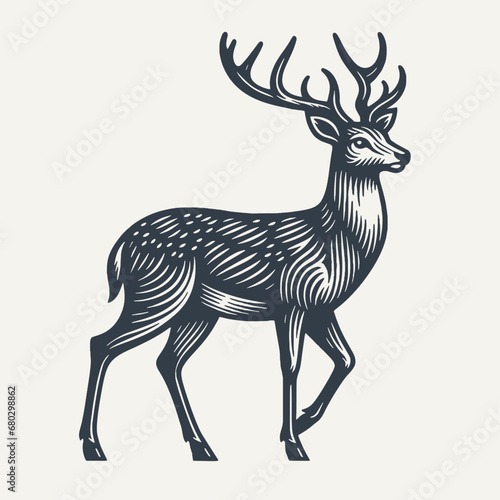 Woodcut Vector Illustration of a Standing Deer