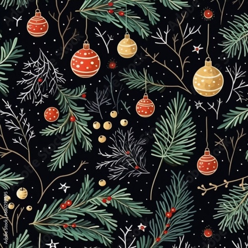 Seamless Christmas patterns. Illustration for the New Year holidays. Hand drawn Christmas elements,AI generator