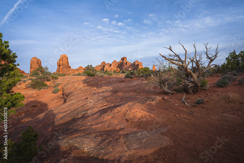 hiking the windows loop trail in arches national park, utah, usa