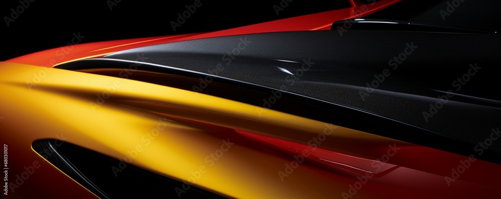 Highlight the even, unblemished surface of a brand new sports car's hood. Highlight the even, unblemished surface of a brand new sports car's hood.